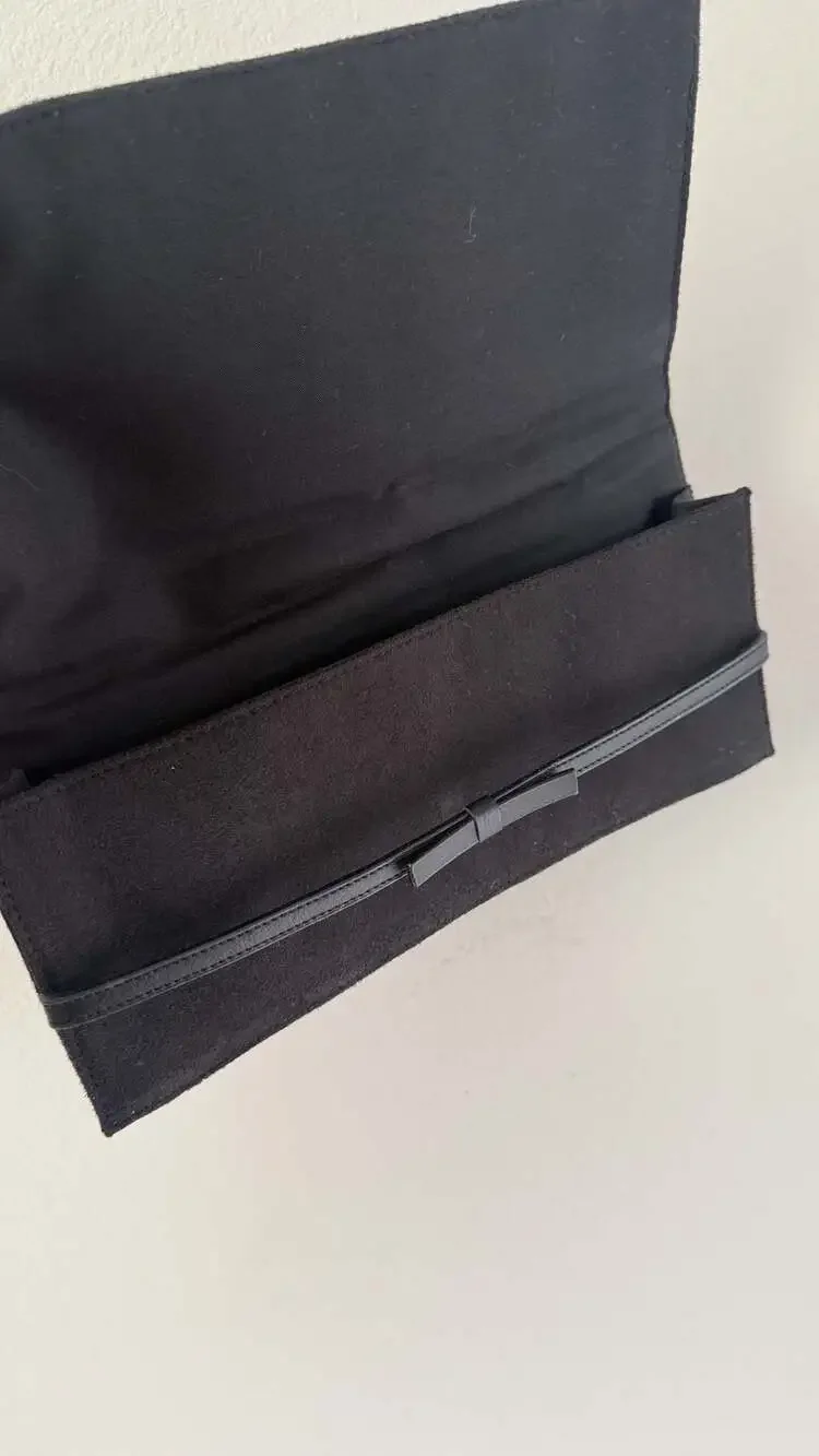 Marc Jacobs Black Suede and Leather Bow Clutch Wallet
